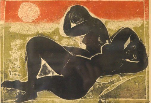 Nude Female Woodcut, 1965